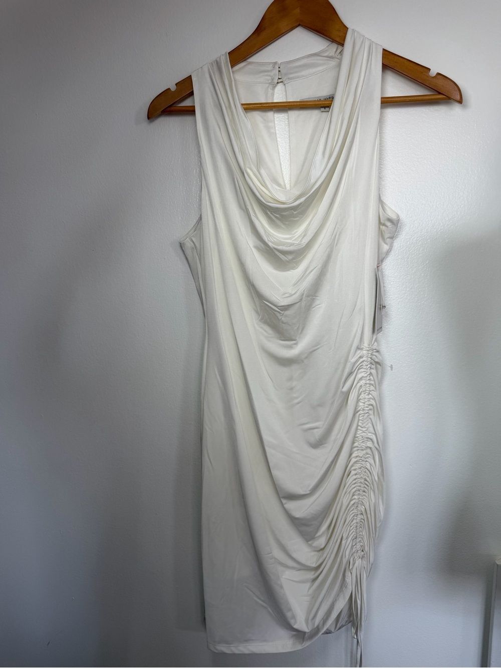 Julia-jordan Ivory Cowl Neck Ruched Bodycon Midi Dress Y2k Bridal Going out 6 - Picture 6 of 8
